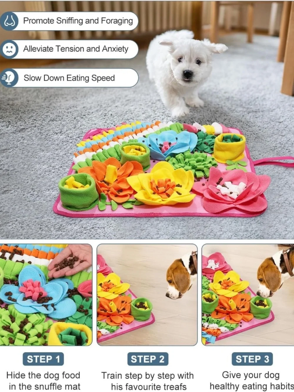 NWOT Ankilo Dog Snuffle Mat Slow Feeder Foraging Mat 20x20 Pink